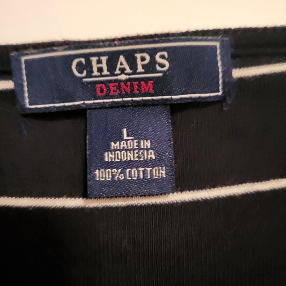 Chaps Navy Blue And White Stiped Top - Picture 2 of 3